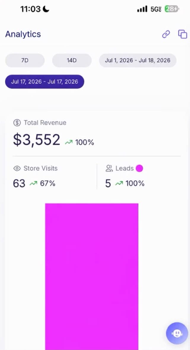 Analytics dashboard screenshot showing real revenue